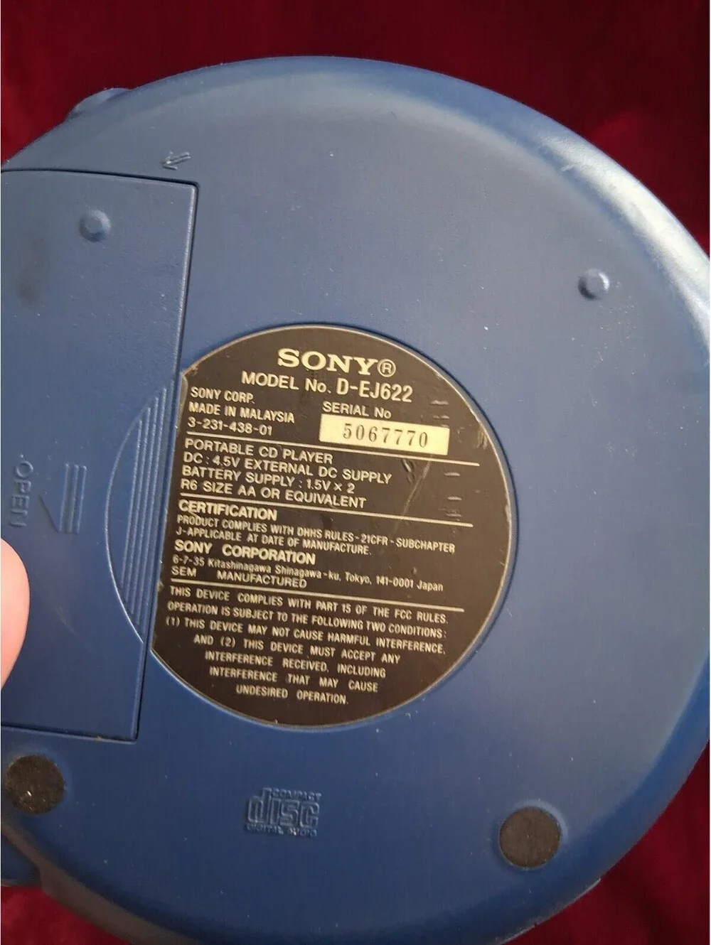 Sony D-EJ622 Walkman Discman Portable CD Player D-EJ622 Blue Untested